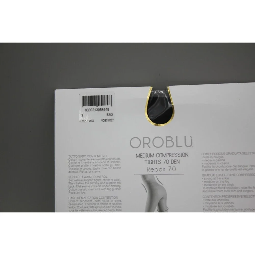 Lot of 5 Pairs Oroblu Repos Medium Compression Tights 70 SMALL Black Italy NEW